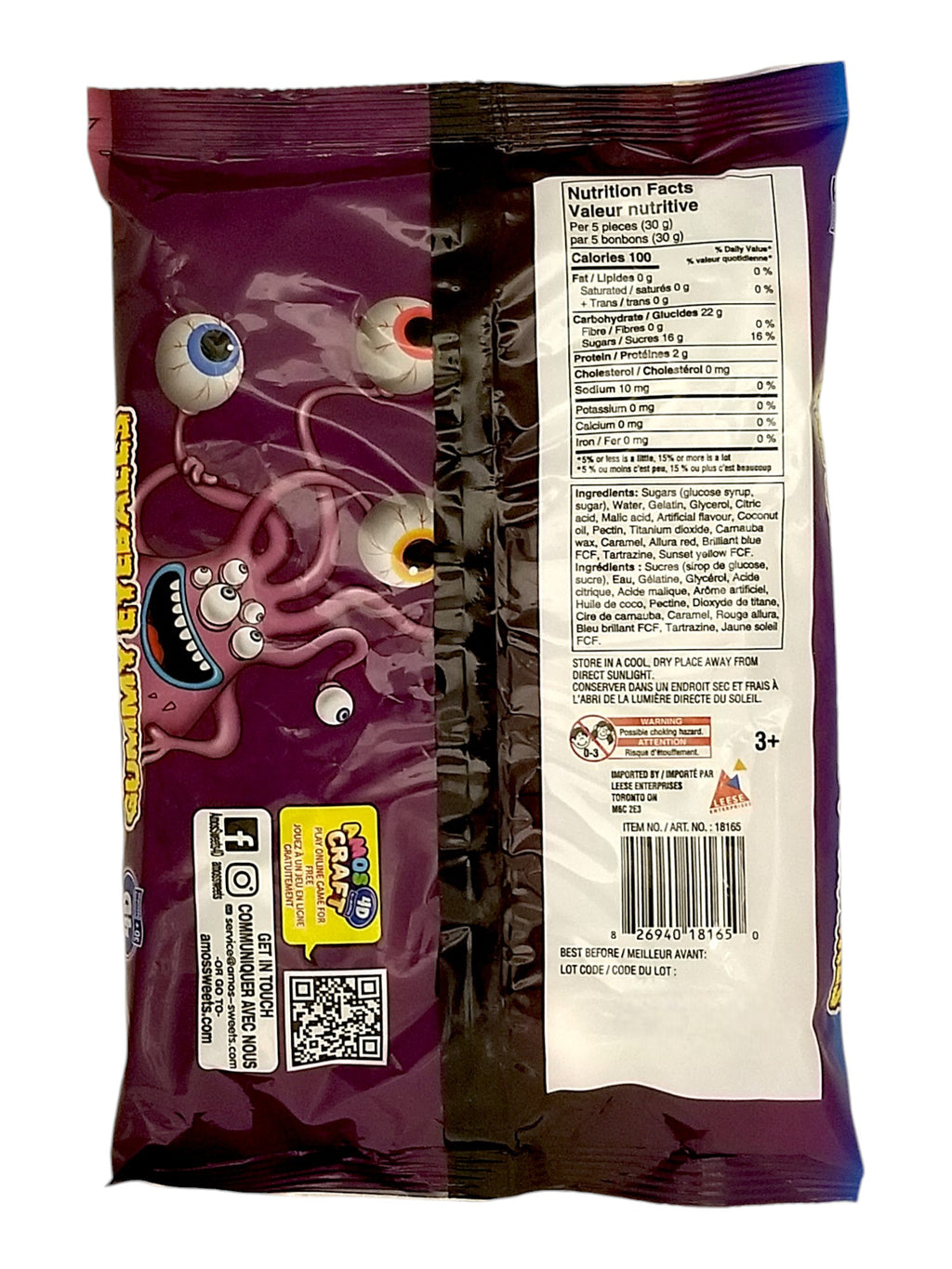 Back of Amos 4D Gummy Eyeballs, 240g/8.5 oz., Bag