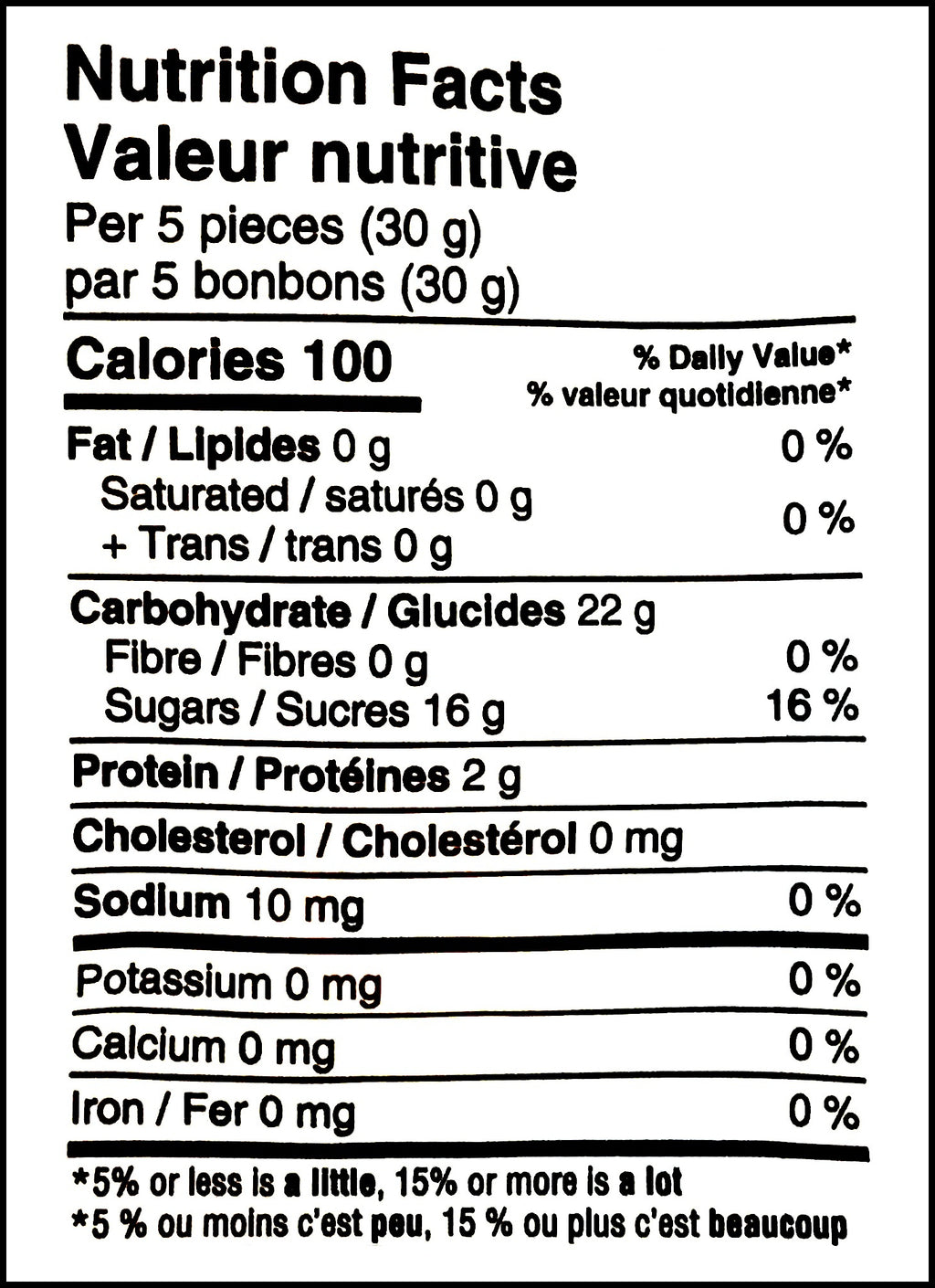 Nutrition facts label of Amos 4D Gummy Eyeballs, 240g/8.5 oz., Bag