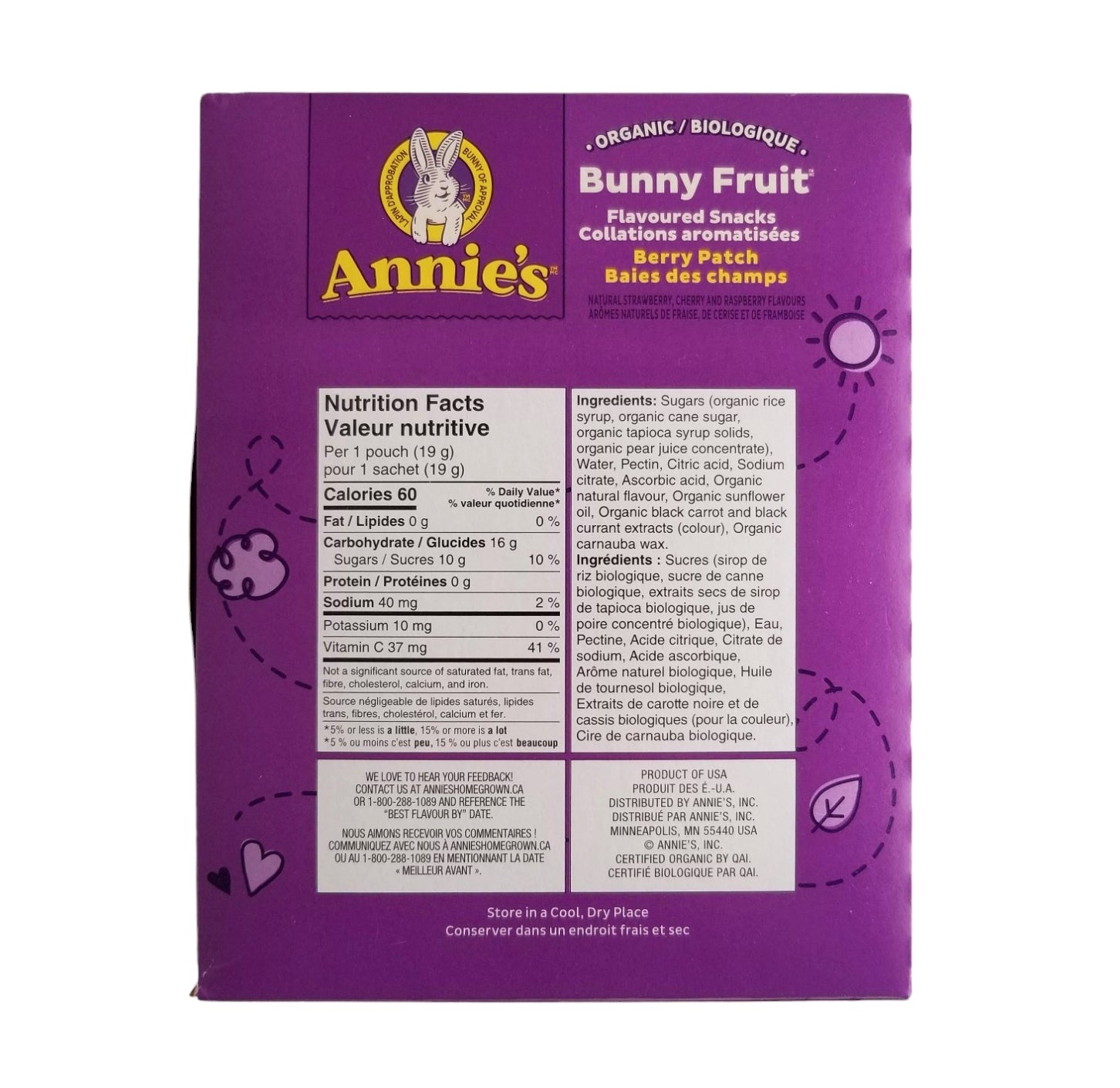 Annie's Homegrown Organic Berry Patch Bunny Fruit Snacks, 10 Pouches, 198g/7 oz