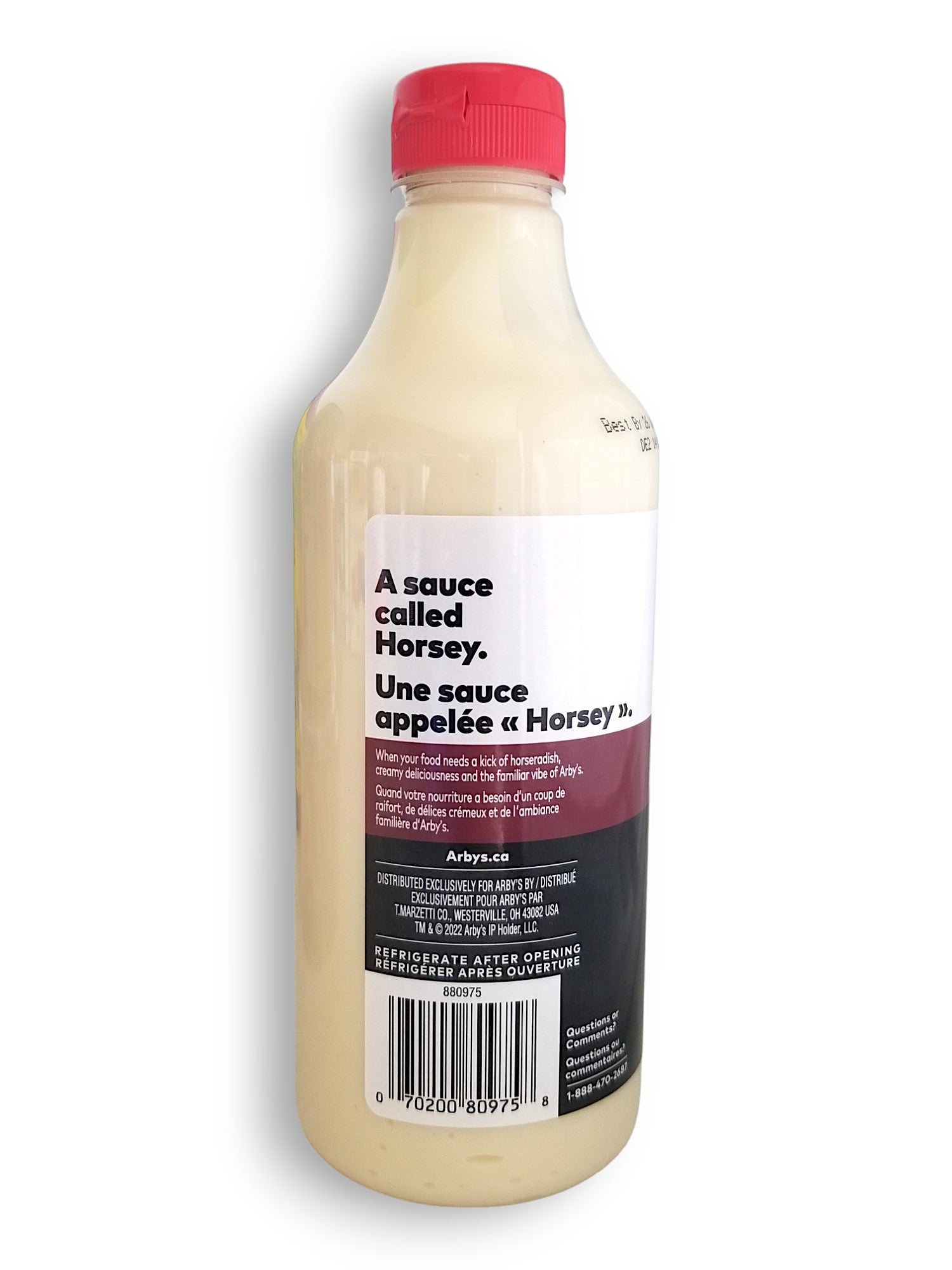 Arby’s Horsey Sauce 473ml/16 oz Bottle - Side of bottle