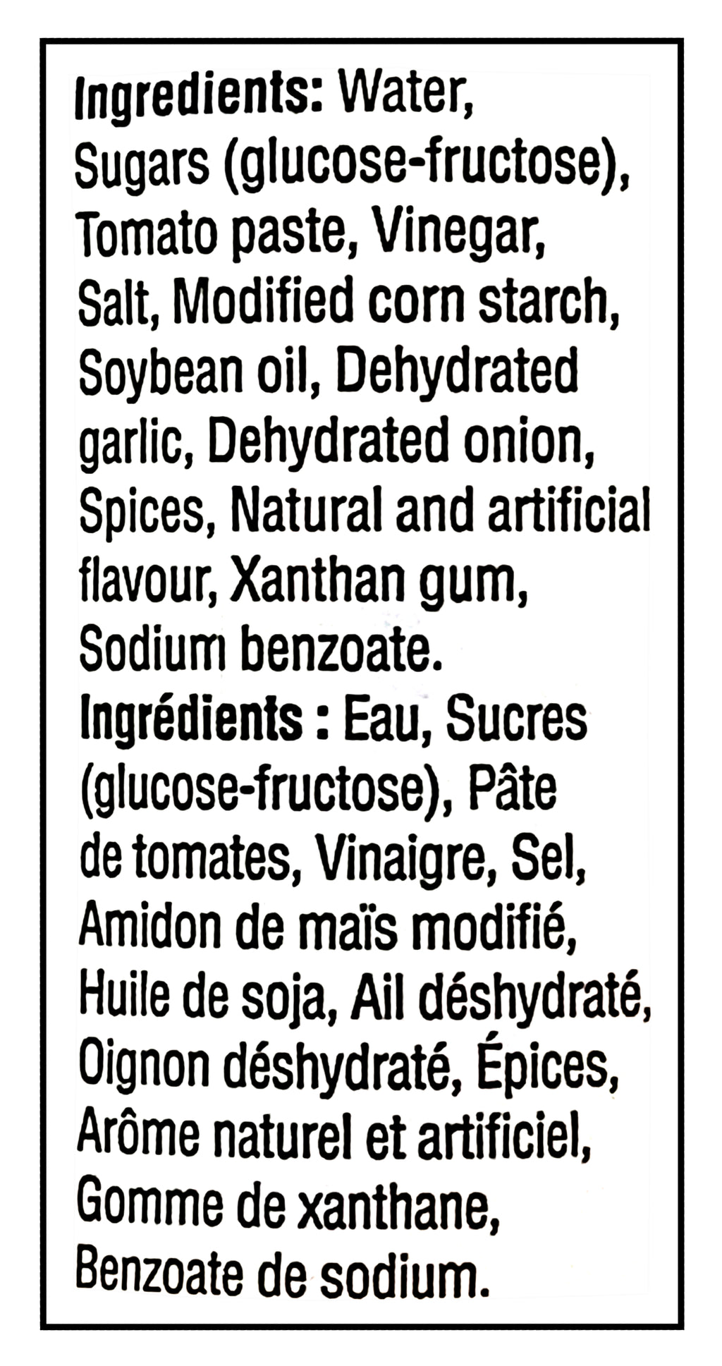 List of ingredients for Arby's Sauce 355ml/12.5 oz on a black background