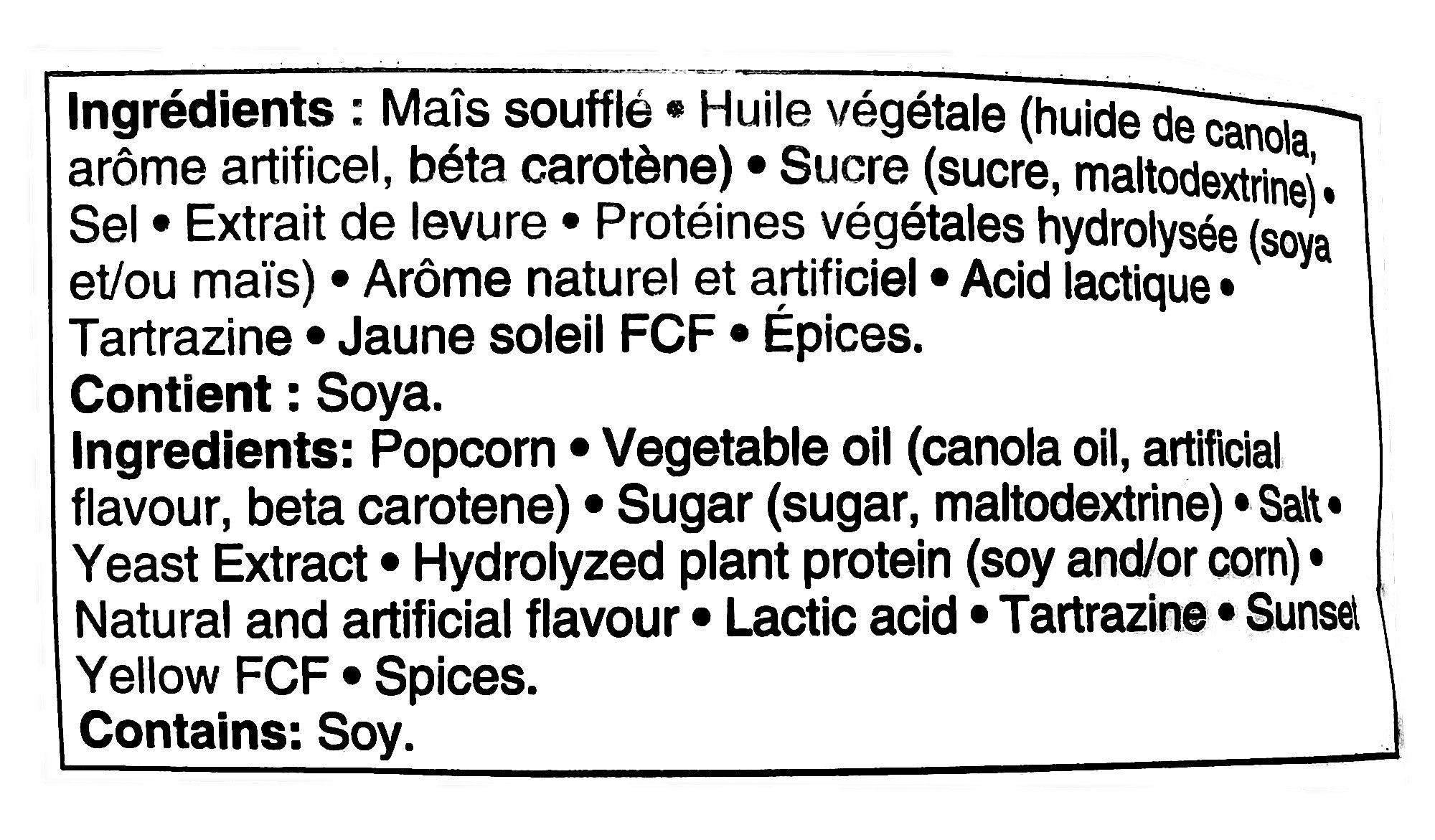 Bad Monkey Nacho Cheese Popcorn, 300g, ingredients label.