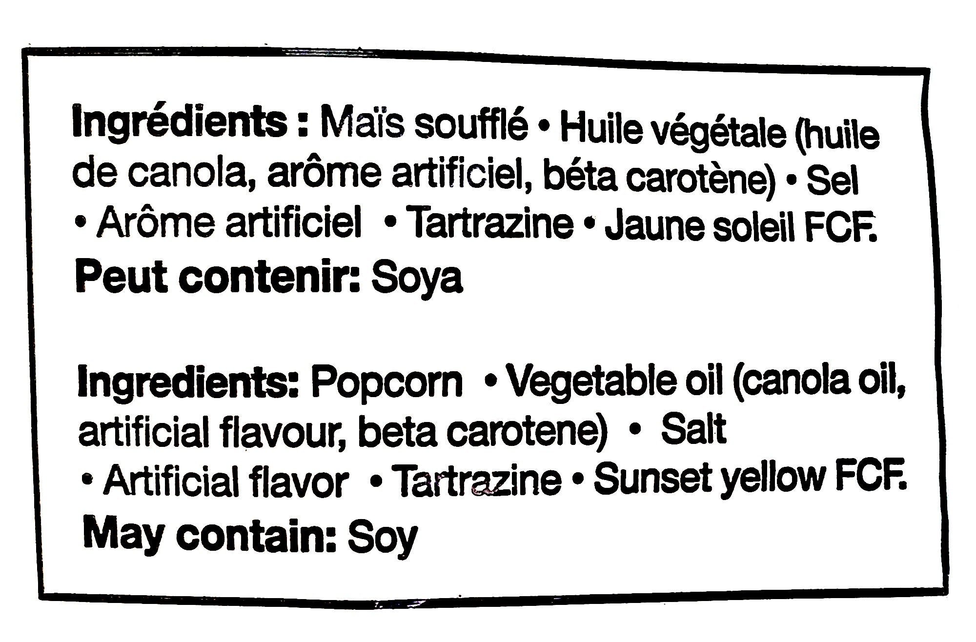 Bad Monkey L' Original Salt and Butter Popcorn, 300g, ingredients label.