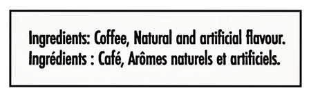 Ingredients label for Balzac's Coffee 100% Arabica Medium Roast Ground Coffee, Canadian Maple Flavor - 300g with natural and artificial flavor.