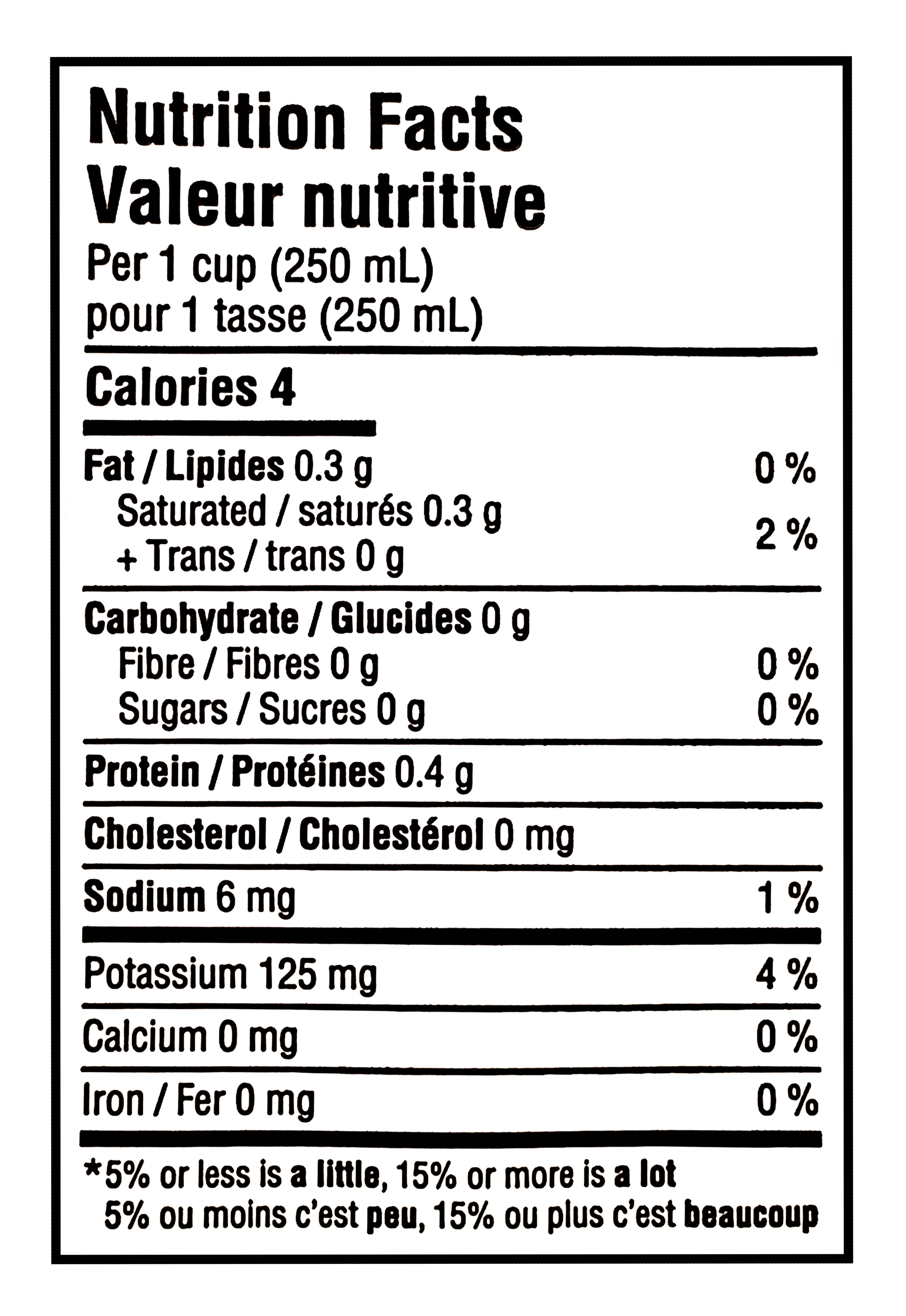 Nutrition facts label for Balzac's Coffee 100% Arabica Medium Roast Ground Coffee, Canadian Maple Flavor - 300g with 4 calories per 250 mL serving.