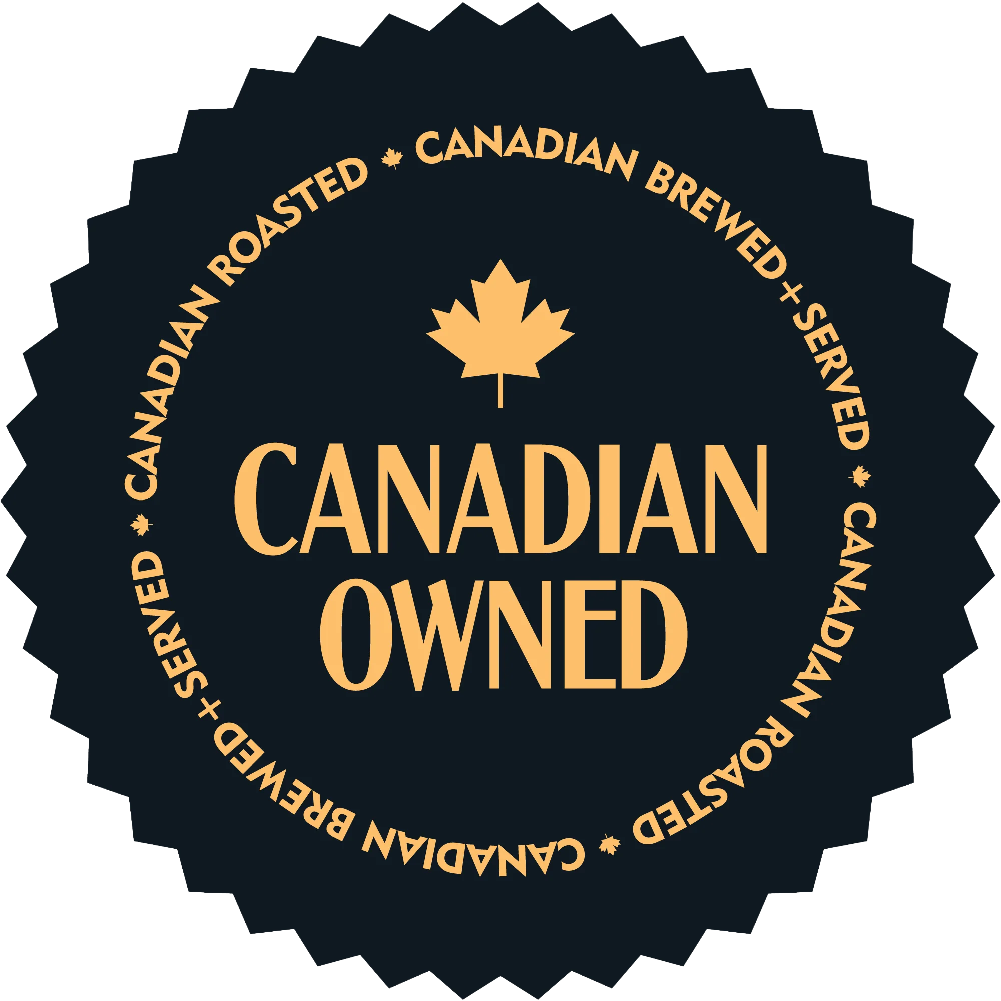 Circular logo with 'Canadian Owned' text and a maple leaf on a black background