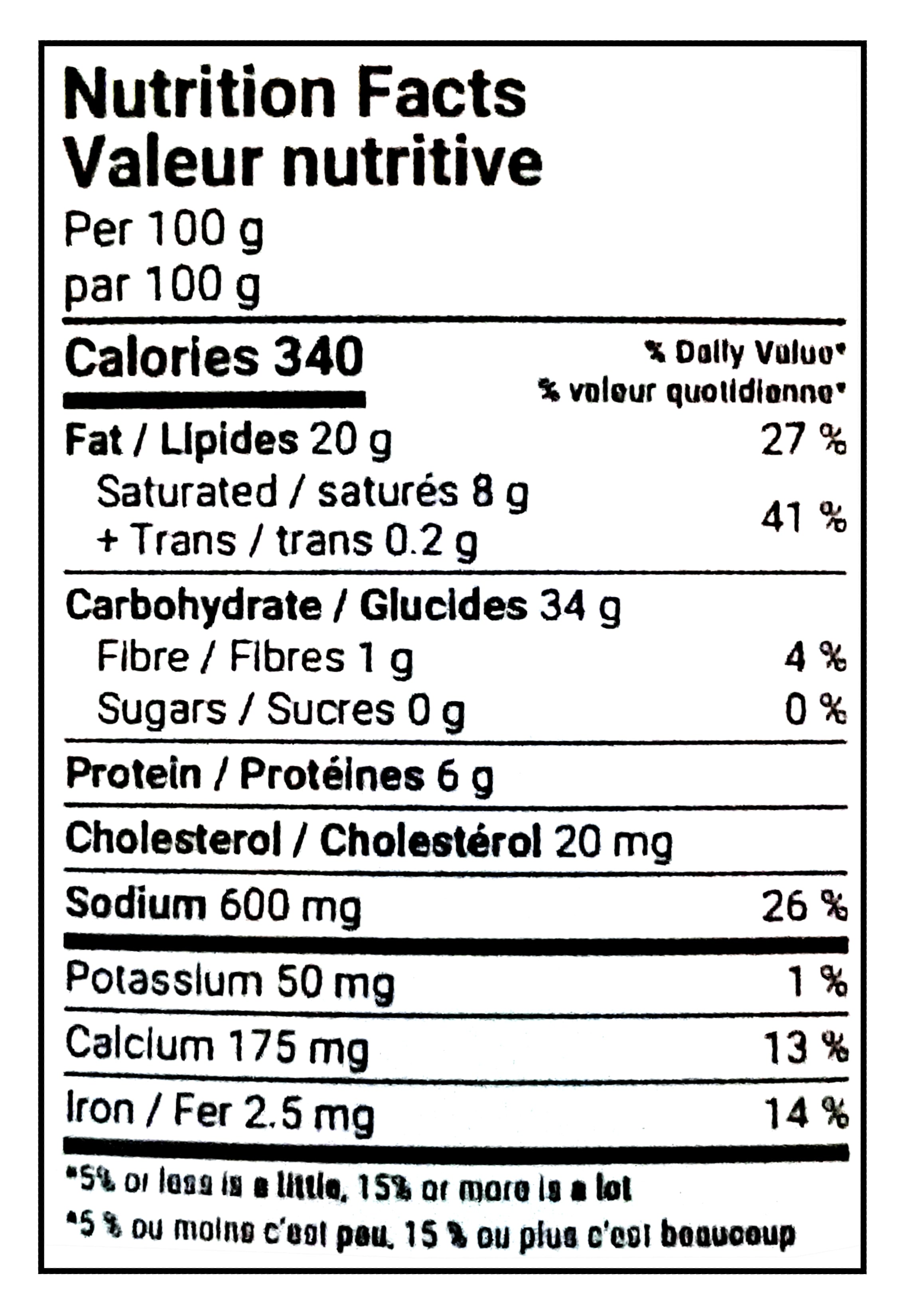 Bannock Express Pahkwesikan Bannock Mix , 1kg/35.2 oz - Nutrition facts label 