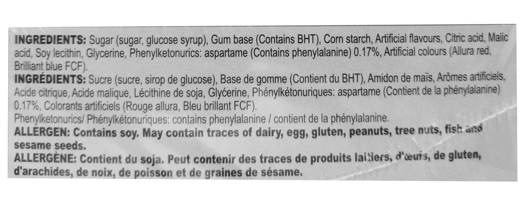 Barbie Bubble Gum Tape, ingredients label