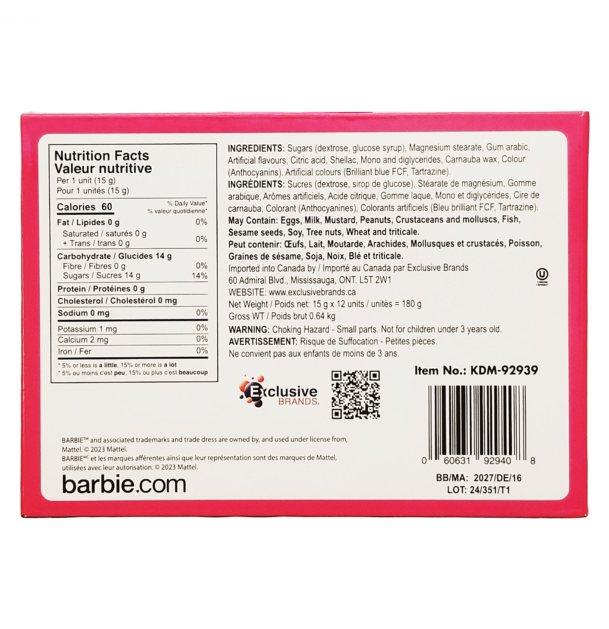 Barbie Camper Van Candy 12-pack UPC barcode novelty candy bulk box