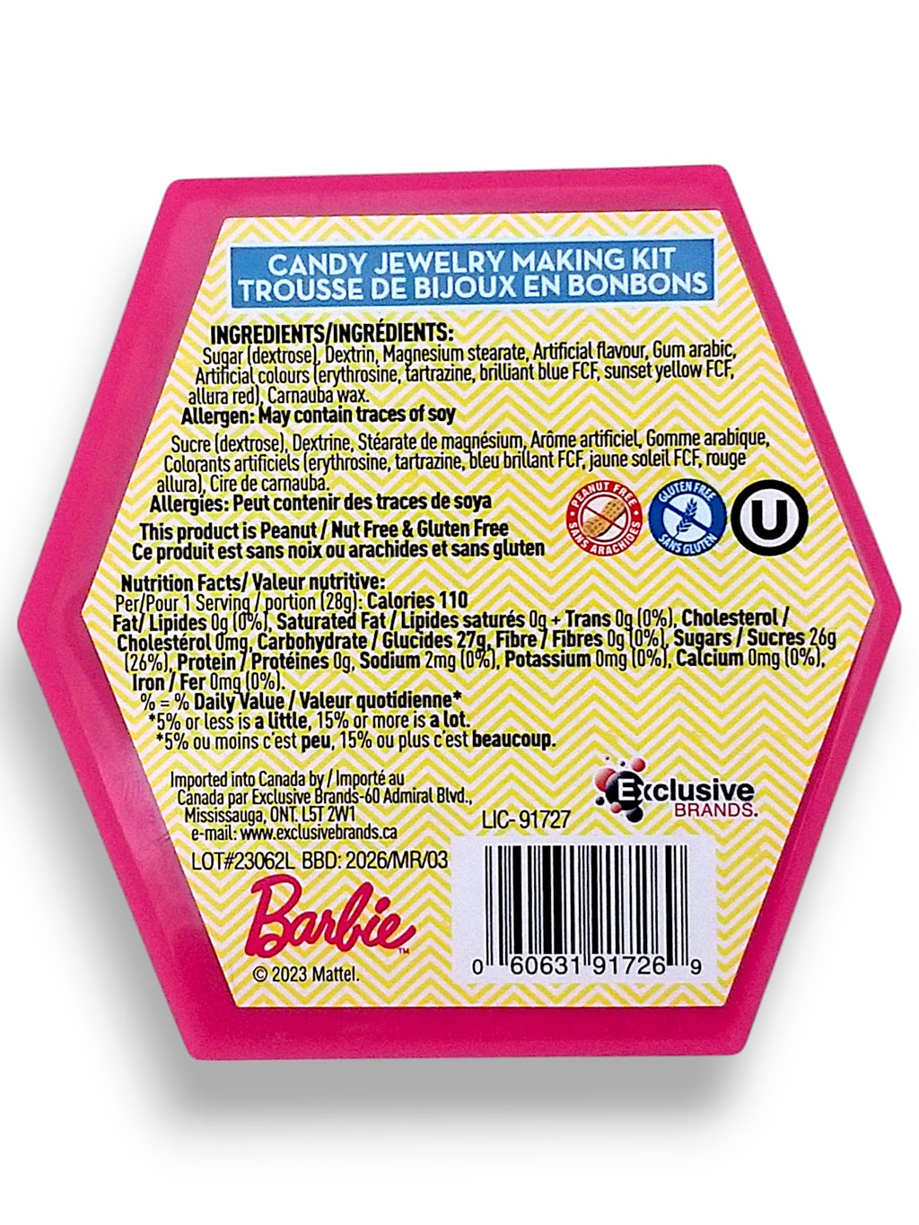 Barbie Novelty Candy Jewelry Making Kit Candy, 28g/1 oz. - Back Of Box