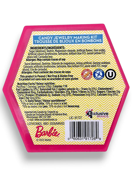 Barbie Novelty Candy Jewelry Making Kit Candy, 28g/1 oz. - Back Of Box