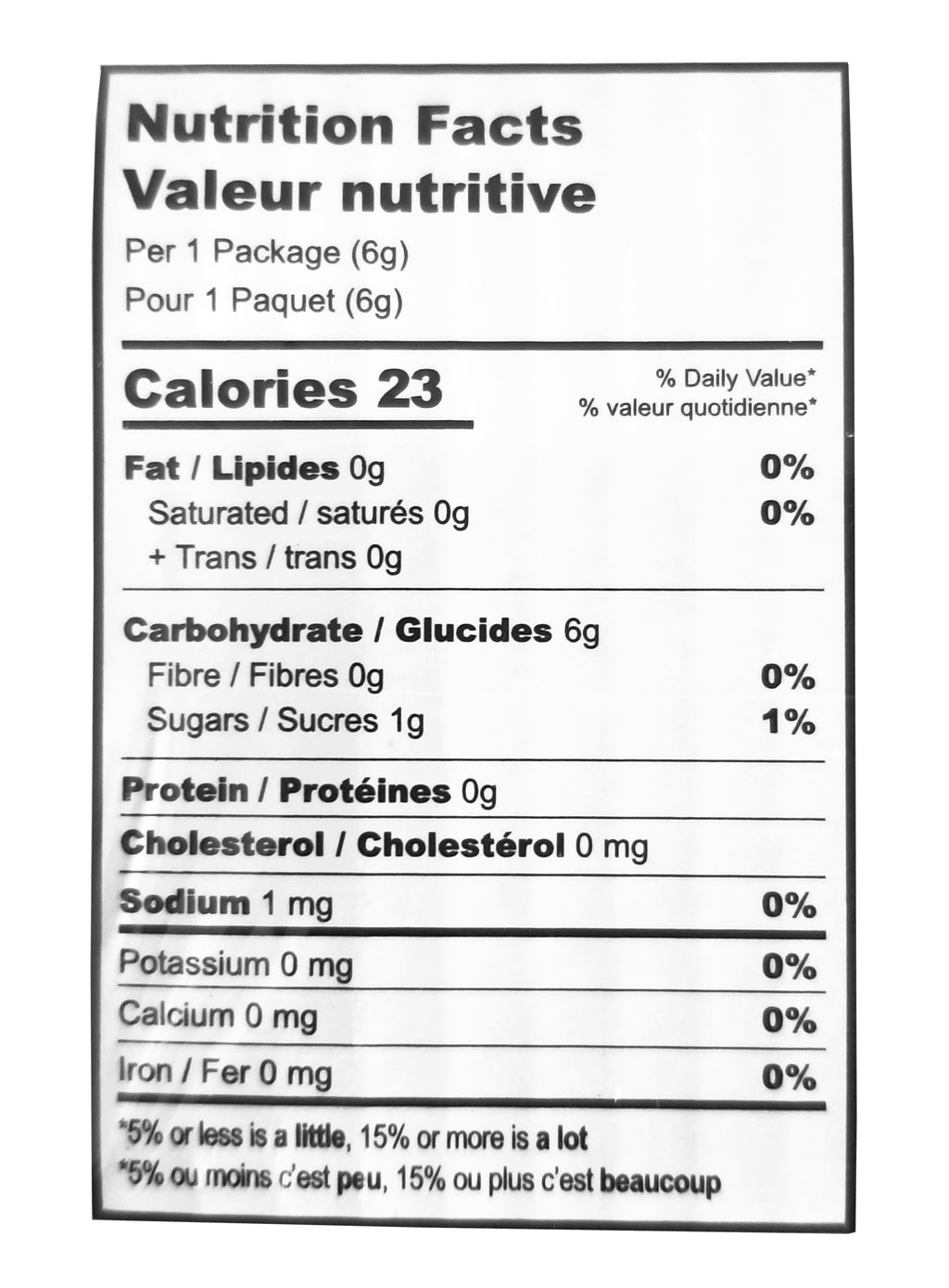 Barbie Candy Stamp, nutrition facts label