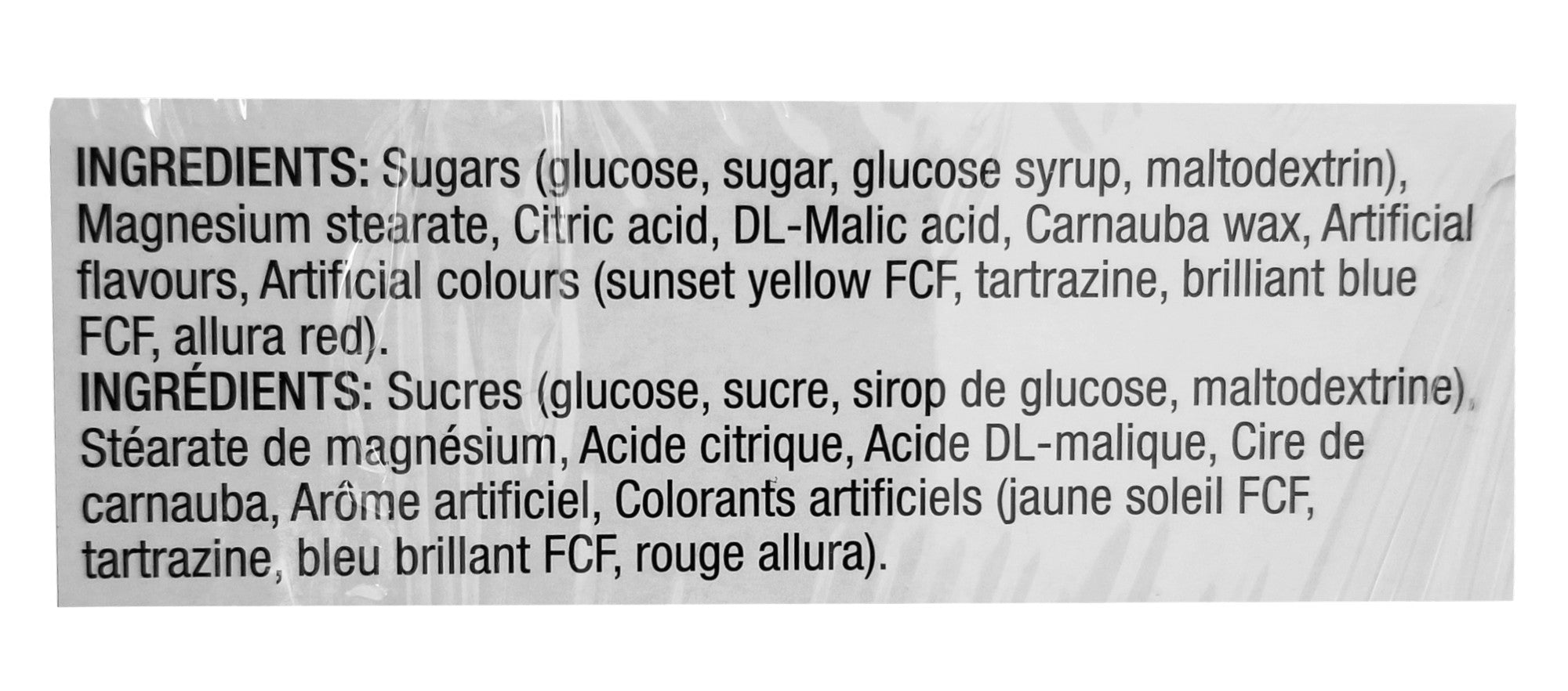 Barbie Candy Fan, ingredients label