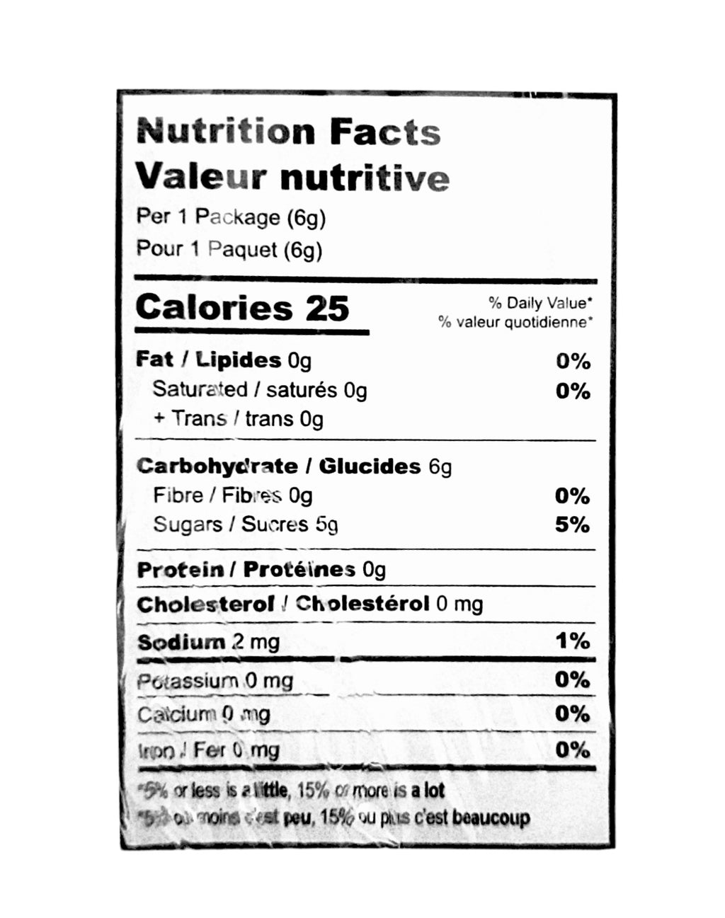 Barbie Candy Fan, nutrition facts label