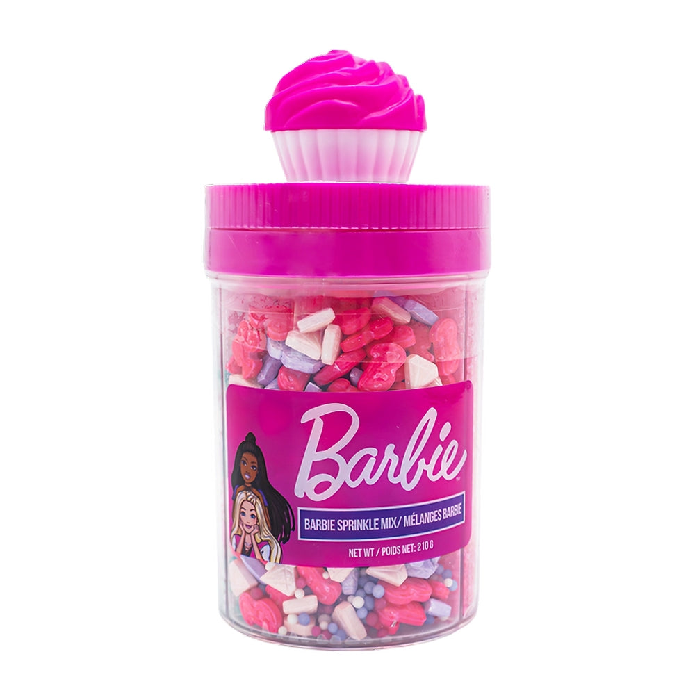 Barbie Sprinkle Mix, 210g, front of shaker.