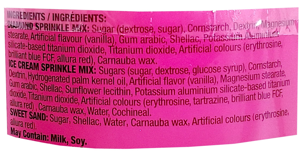 Barbie Sprinkle Mix, 210g, ingredients label.