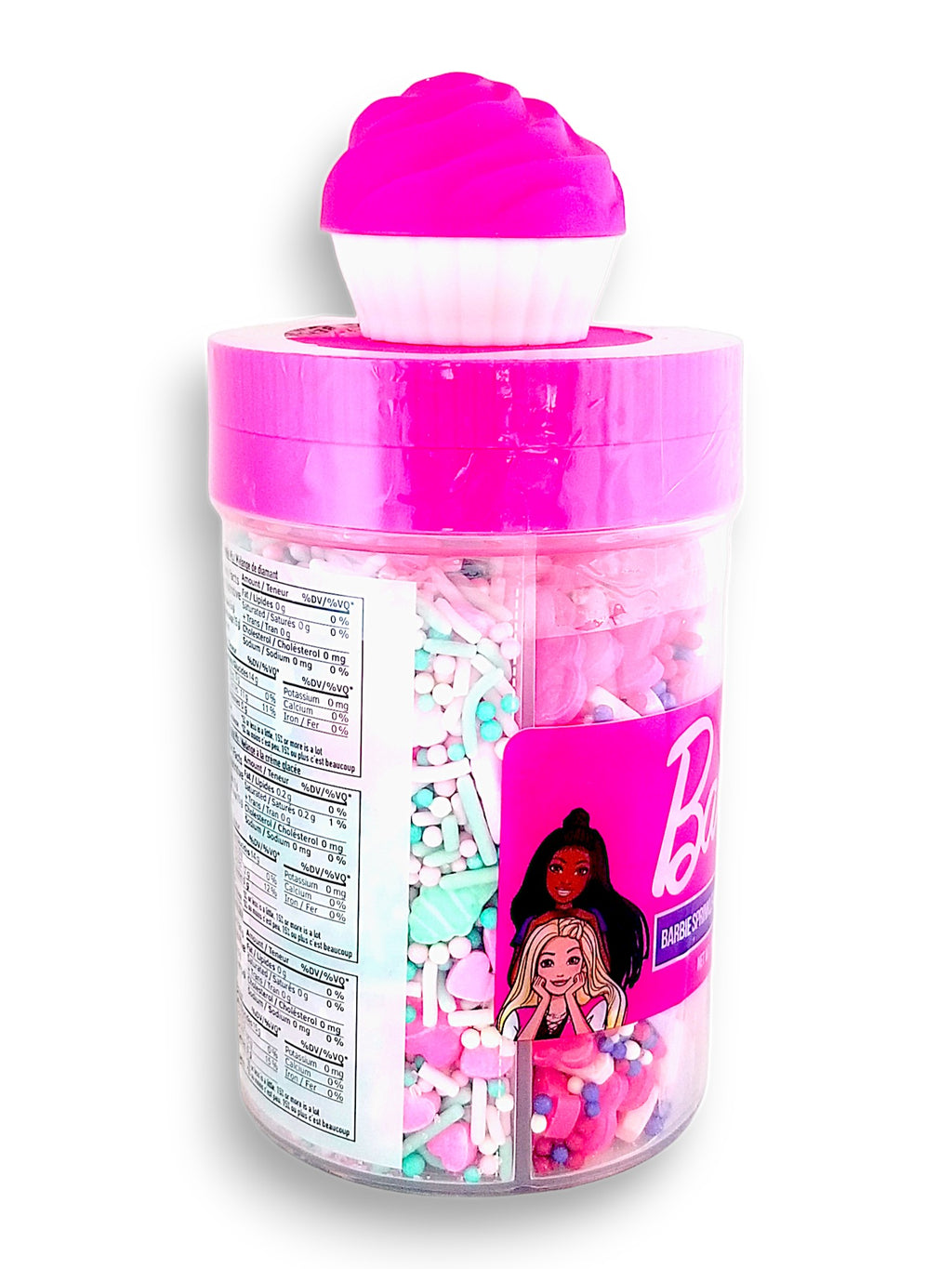 Barbie Sprinkle Mix, 210g, side of shaker.