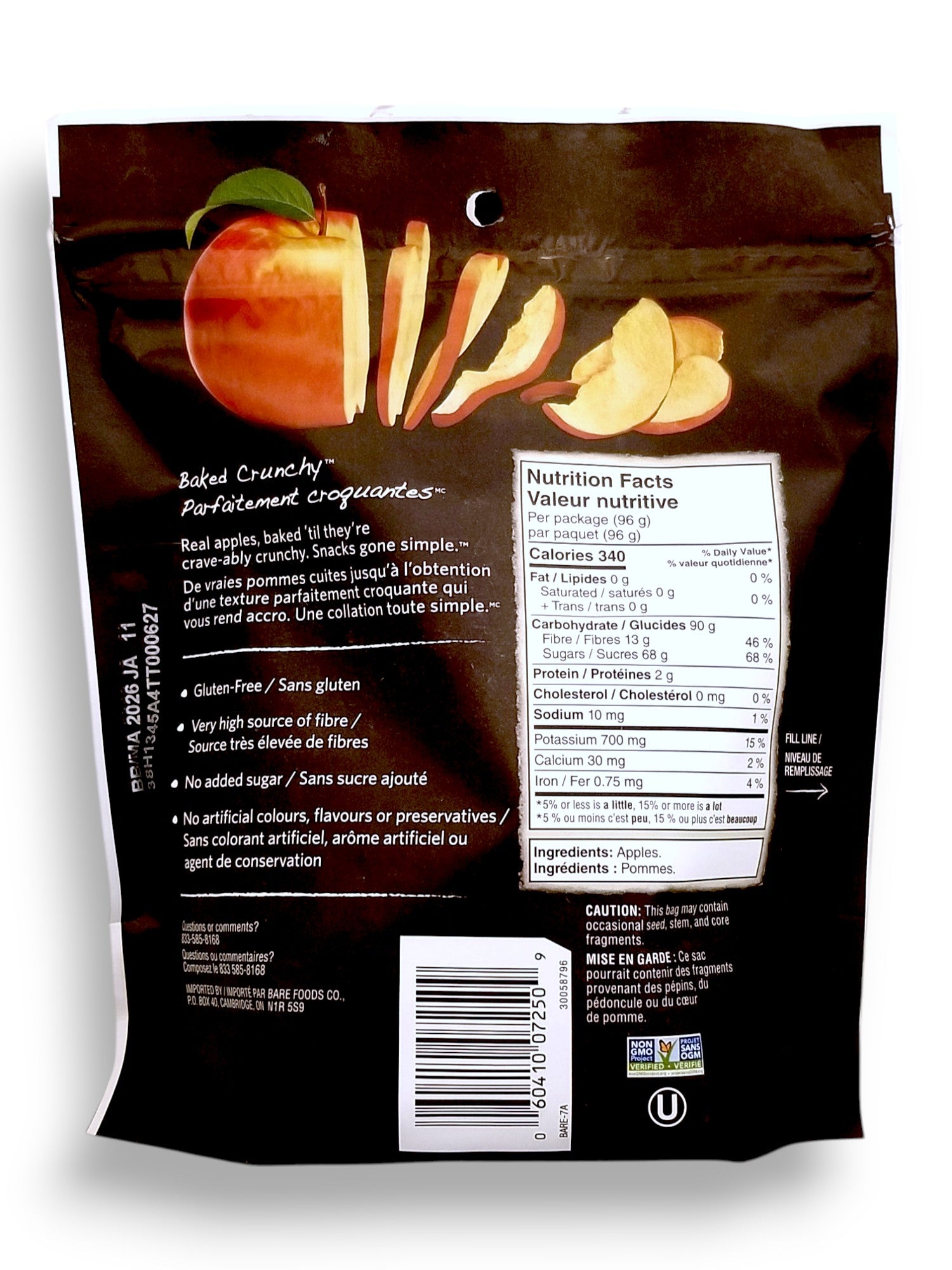 Bare Baked Crispy Reds Apple Chips, 100g/3.5 oz - Back