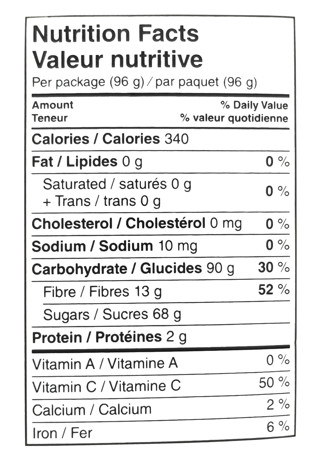 Bare Baked Crunchy Cinnamon Apple Chips – 96g (3.36 oz) Bag Nutrition Facts