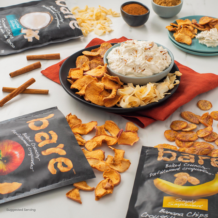 Bare Baked Crunchy Cinnamon Apple Chips – 96g (3.36 oz) Bags with sauce