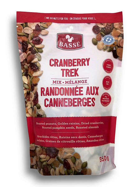 Front of Basse Cranberry Trek Mix, 550g/19.4 oz., Bag