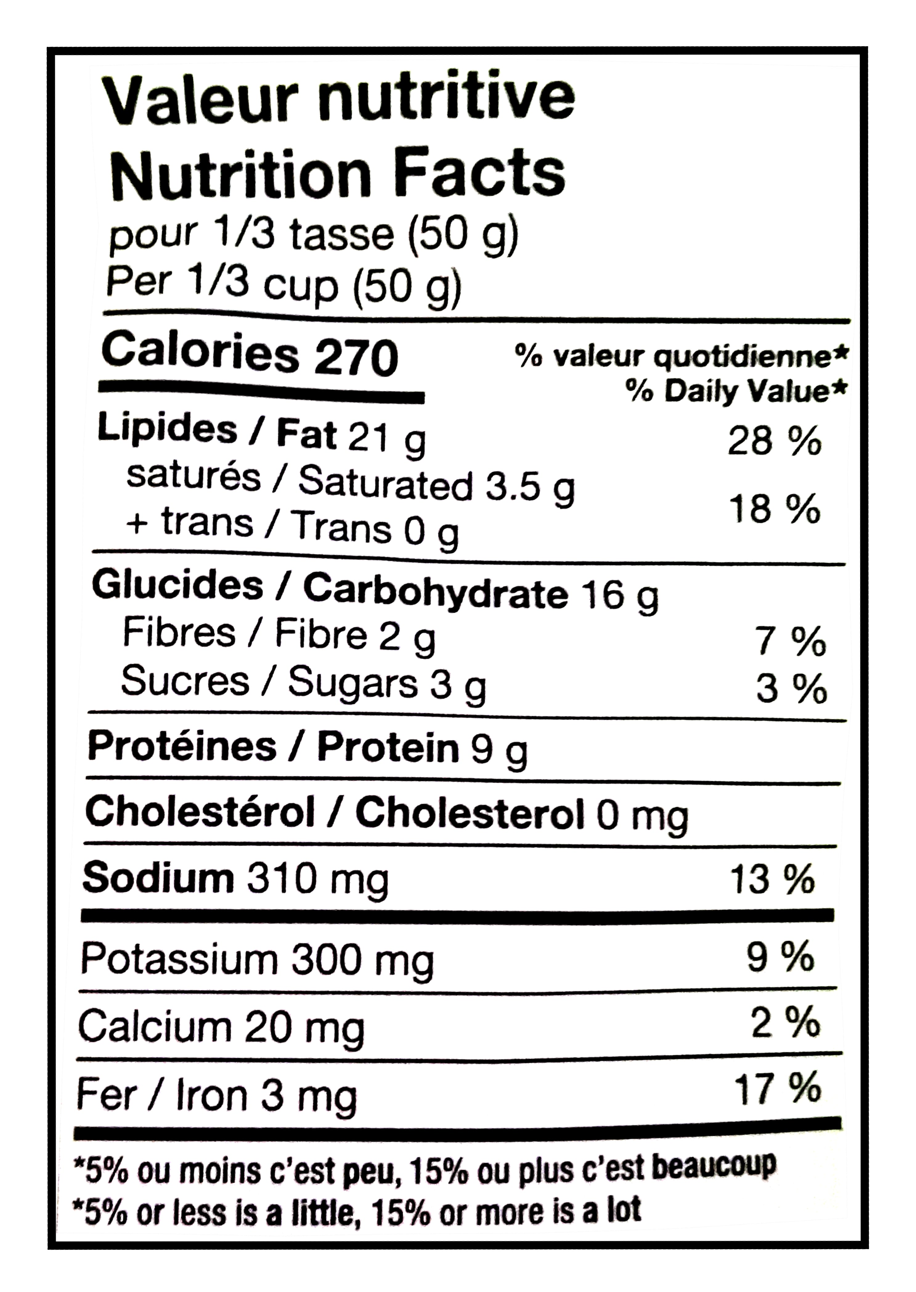 Nutrition facts label for Basse Dill Pickle Cashews, 908g