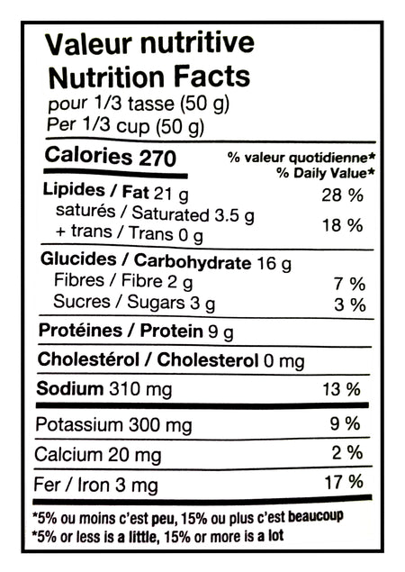Nutrition facts label for Basse Dill Pickle Cashews, 908g