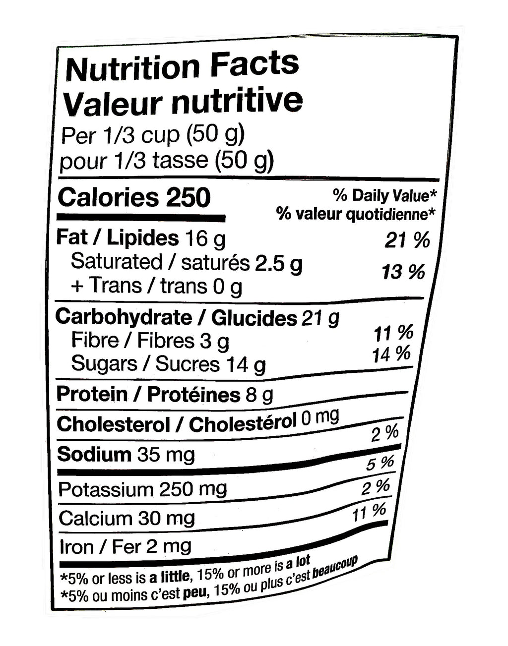 Basse Earth Mix, 445g, nutrition label.