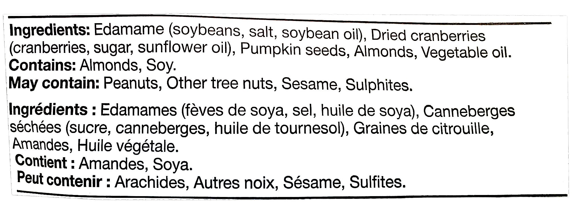 Basse Edamame Power Mix, 440g, ingredients label.