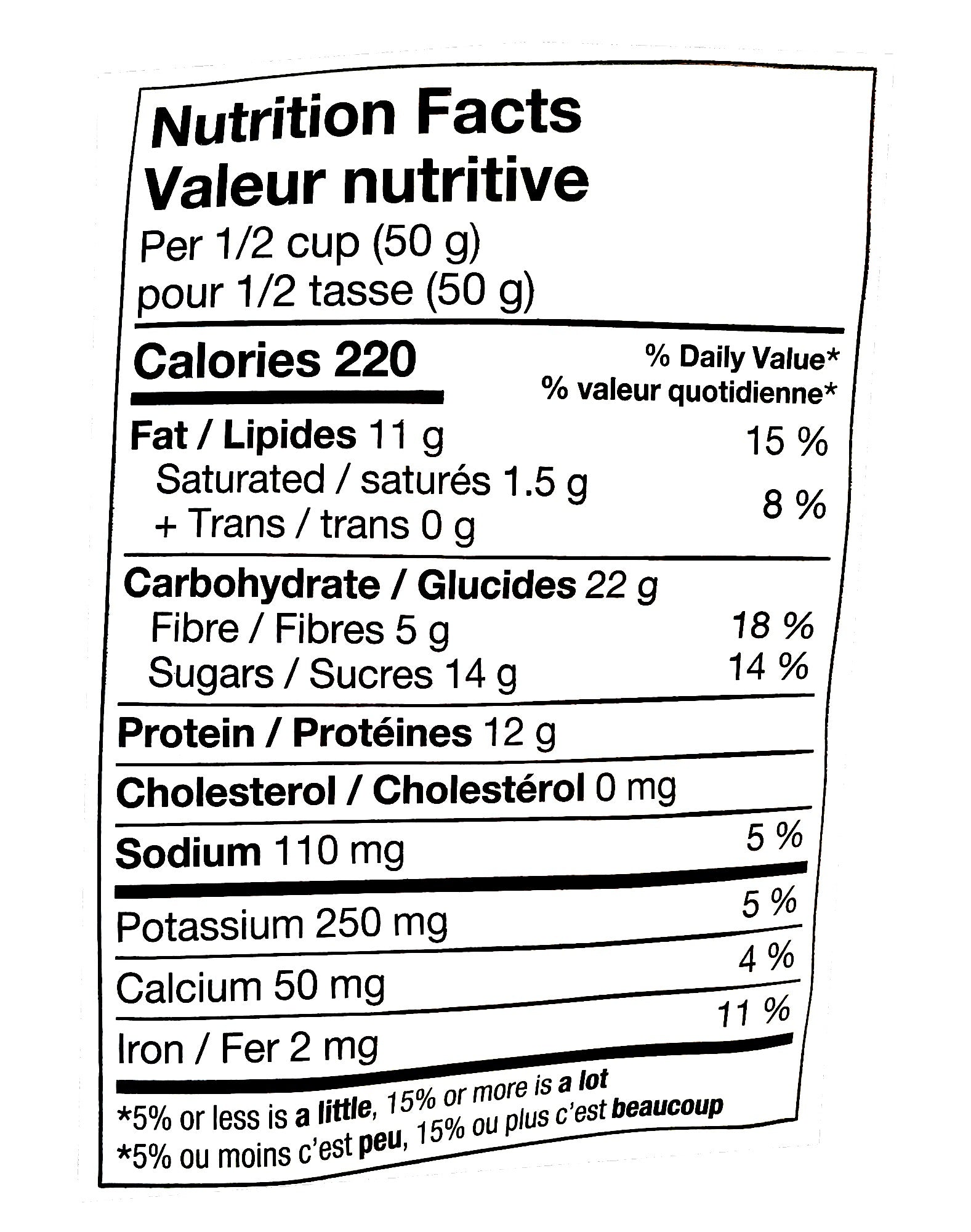 Basse Edamame Power Mix, 440g, nutrition facts label.