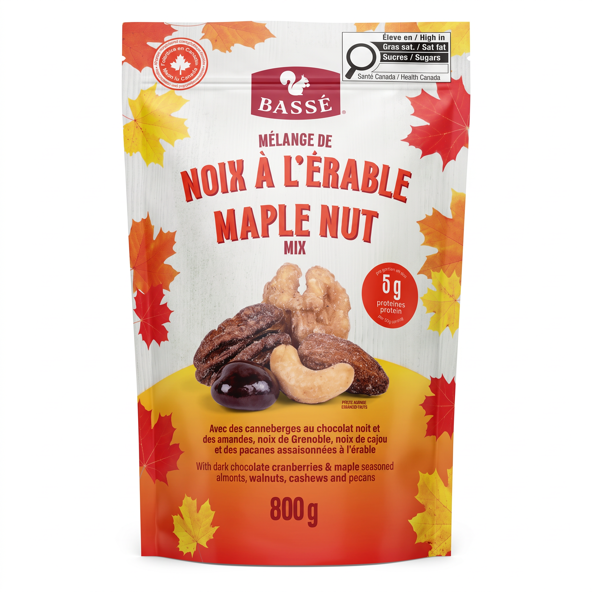 Basse Maple Nut Mix 800 g resealable bag, front package view