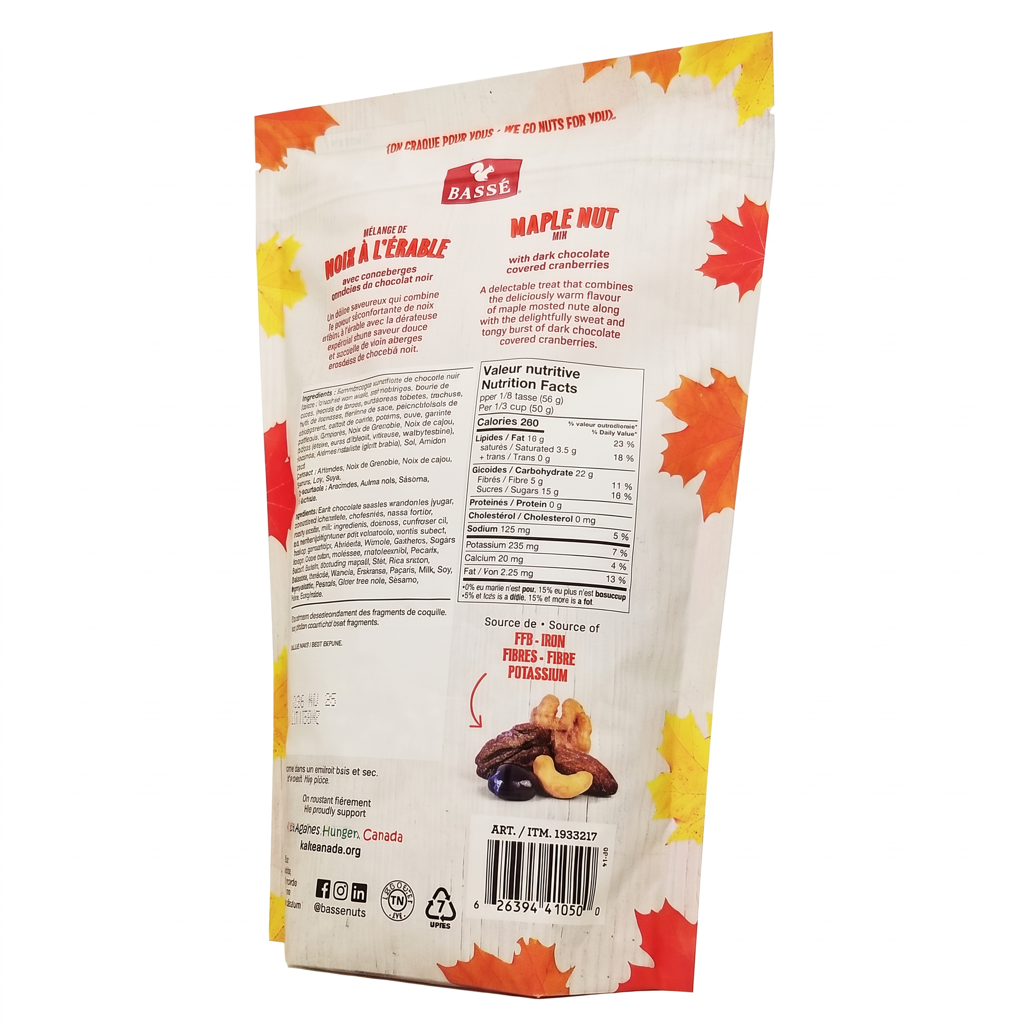 Basse Maple Nut Mix package UPC barcode