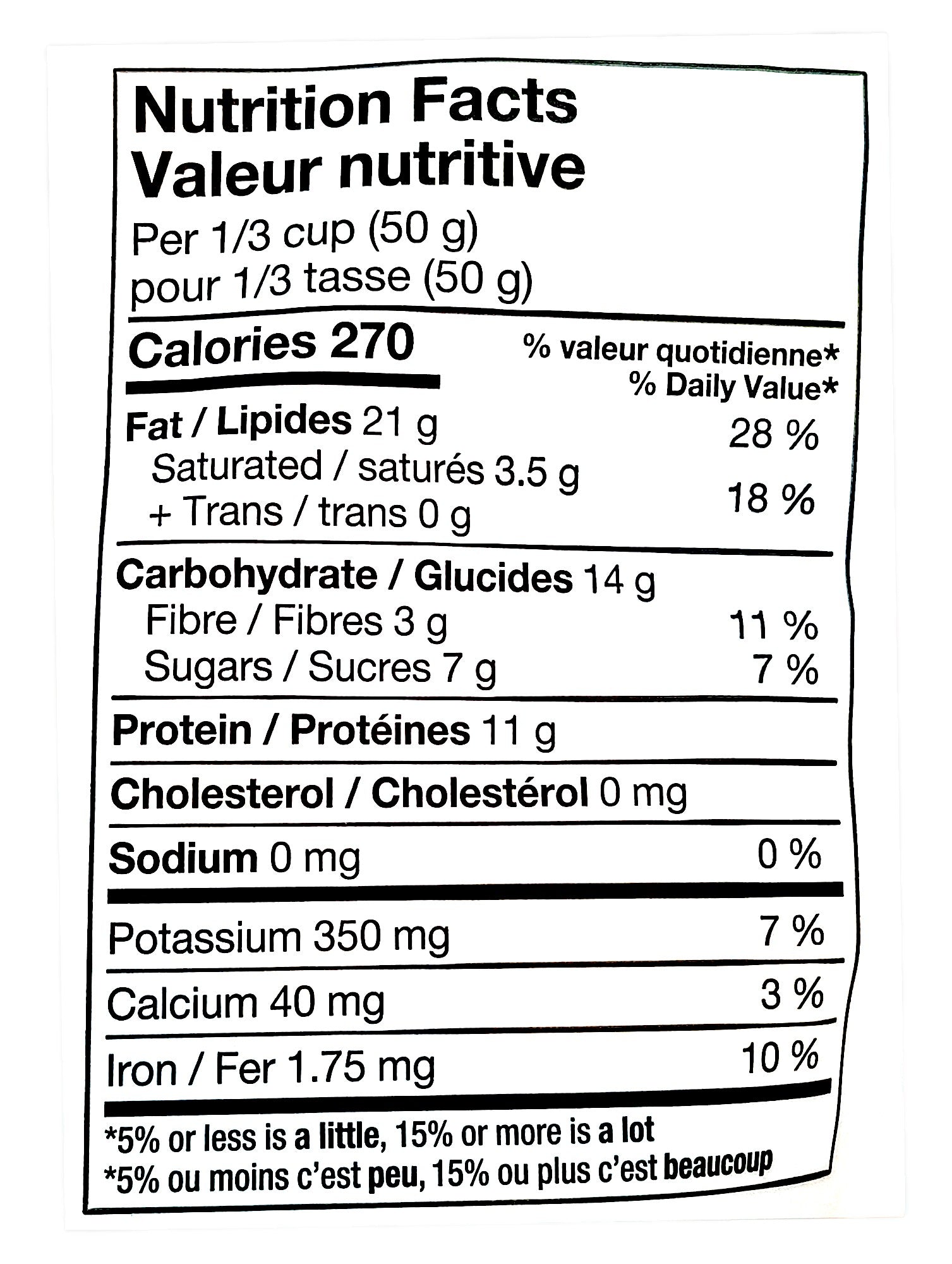 Basse Mountain Peak Mix 600g, nutrition facts label.