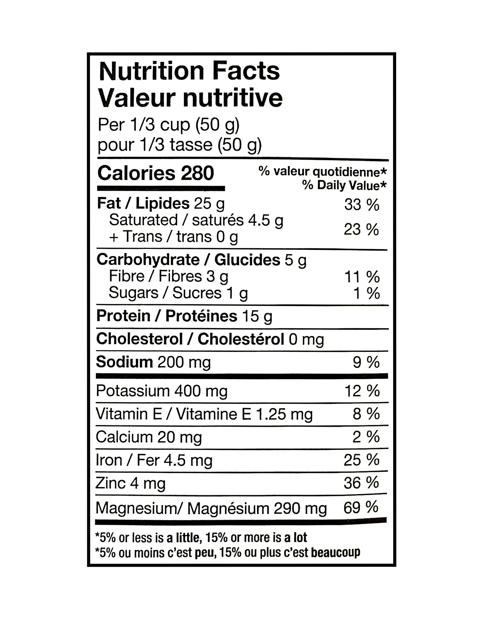 Nutrition facts label for a Basse Organic Pumpkin Seeds - 1.2kg package on a white background