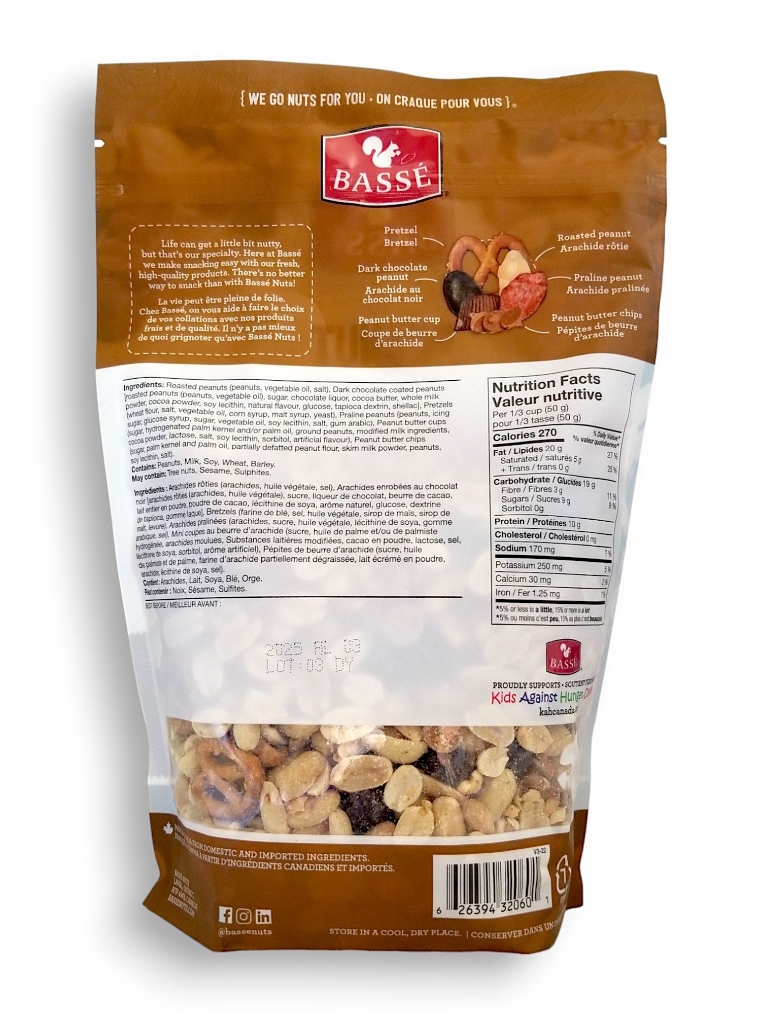 Basse Peanut Lover's Mix 600g, back of bag.