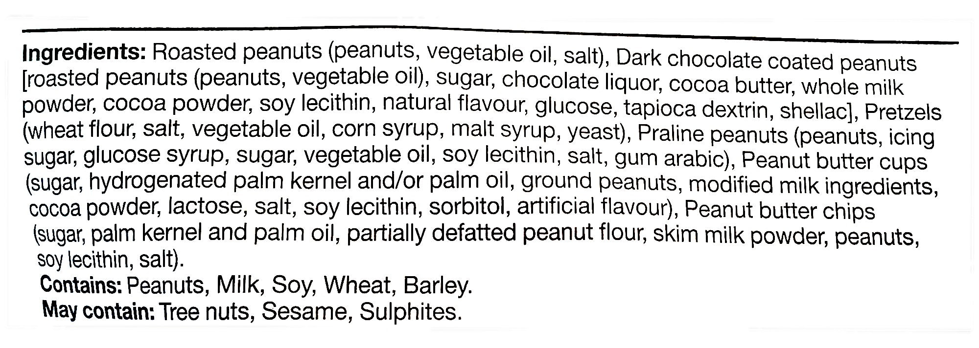 Basse Peanut Lover's Mix 600g, ingredients label.