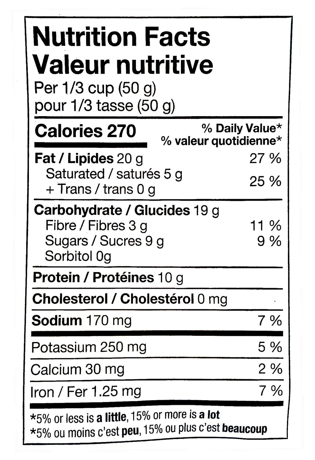 Basse Peanut Lover's Mix 600g, nutrition label.