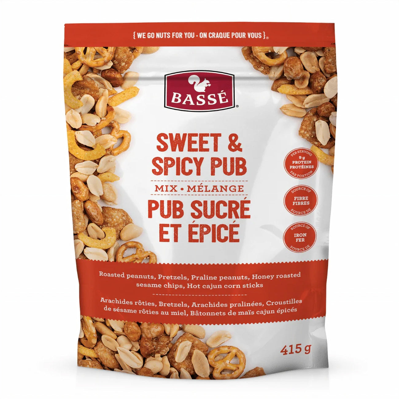 Front of Basse Sweet & Spicy Pub Mix, 415g/14.6 oz., Bag