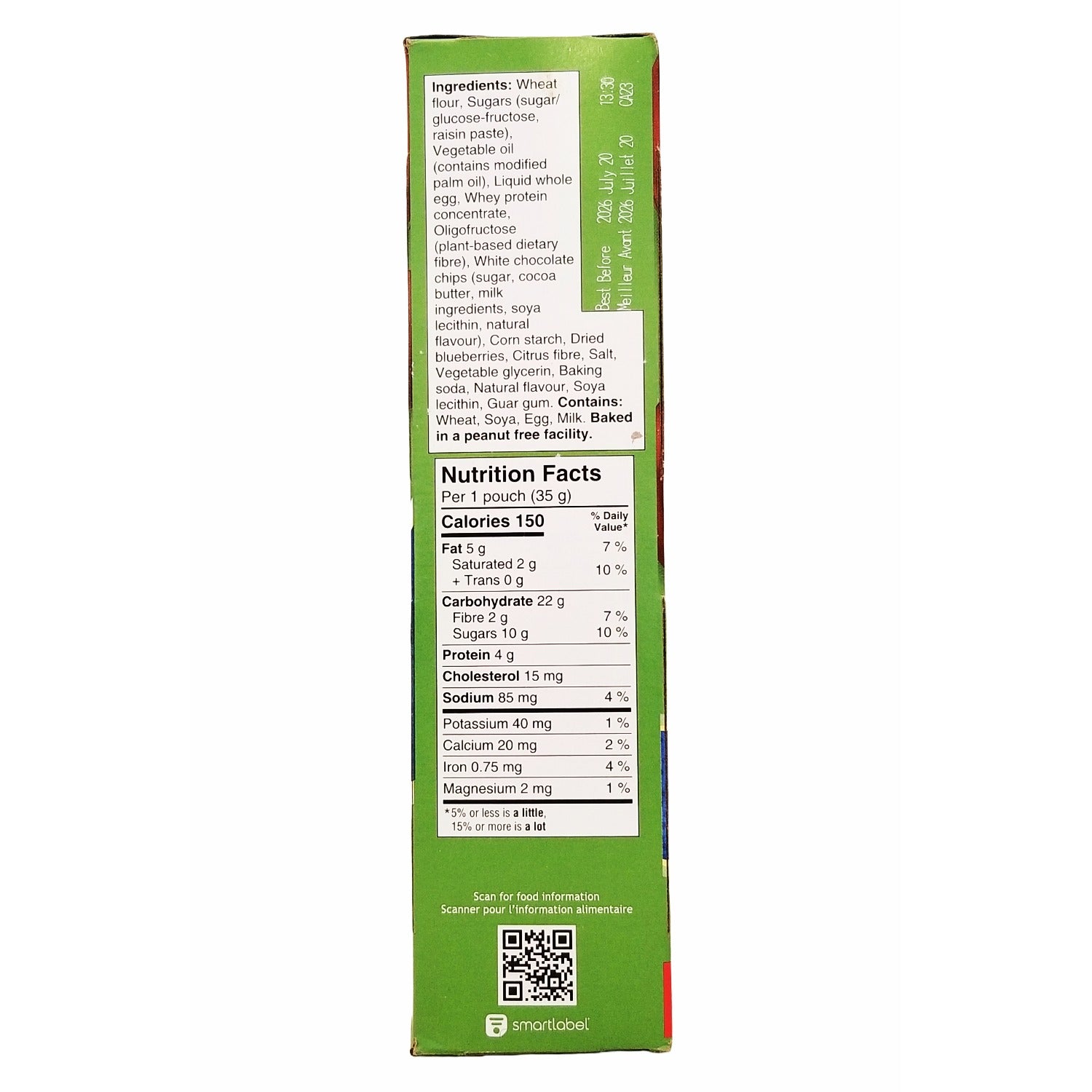 Bear Paws Active Blueberry Muffin Cookies 175g side panel in English