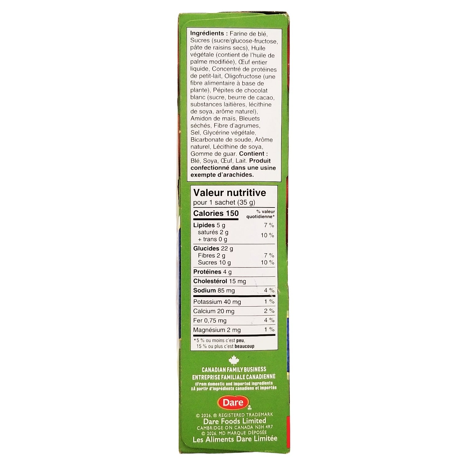 Bear Paws Active Blueberry Muffin Cookies 175g side panel in French