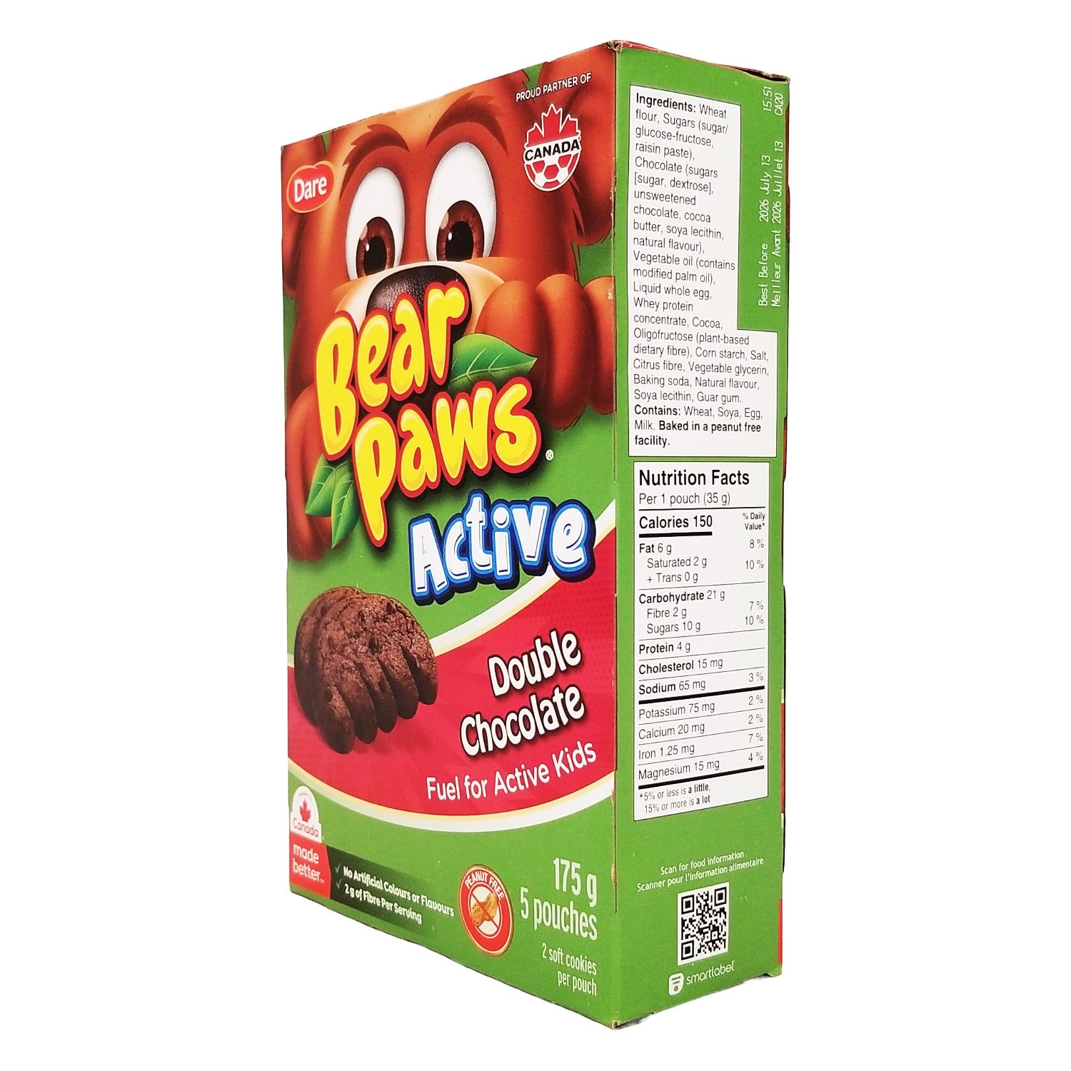 Bear Paws Active Double Chocolate Cookies Peanut Free 175 g (6.2 oz)