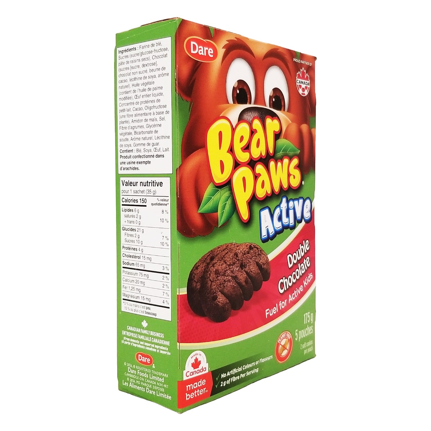 Bear Paws Active Double Chocolate Cookies Peanut Free 175 g (6.2 oz)