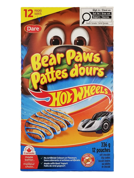Dare Bear Paws Chocolate Chip Vanilla Cookies Hot Wheels 12-Pack 336g front of box