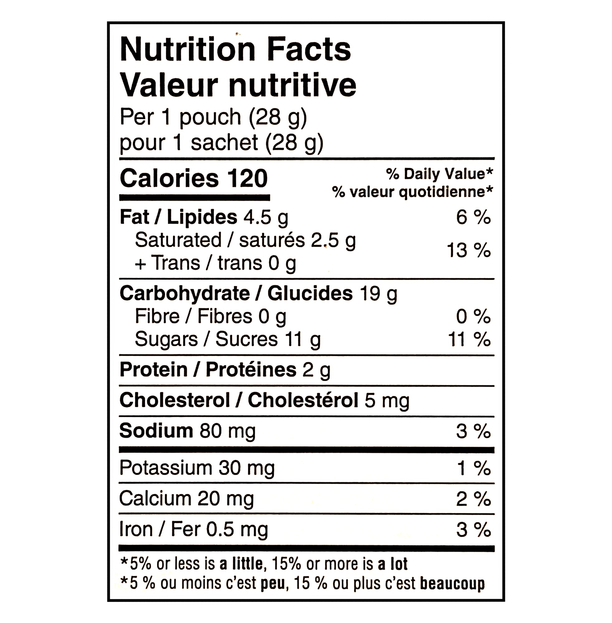 Dare Bear Paws Chocolate Chip Vanilla Cookies 336g nutrition facts label