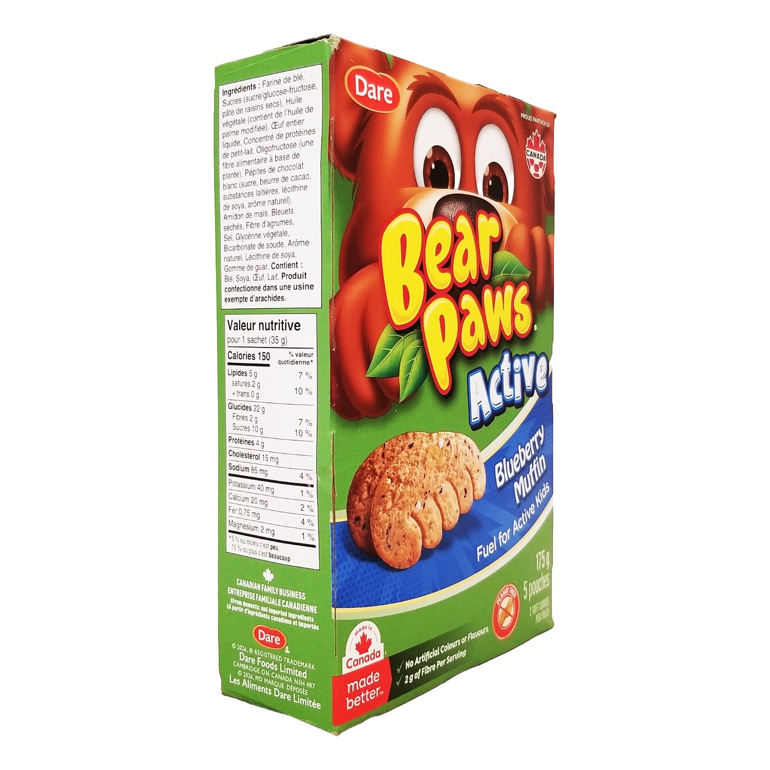 Bear Paws Active Blueberry Muffin Cookies 175g angled view of package