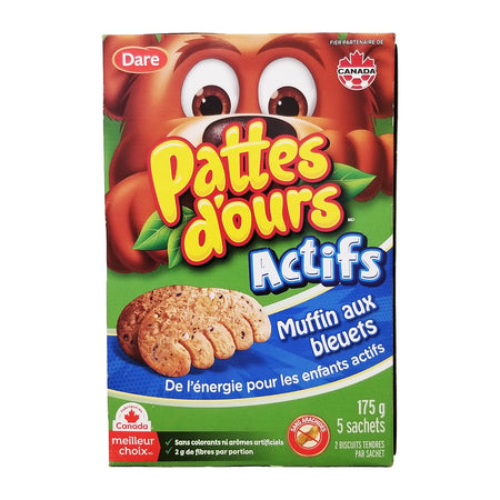 Bear Paws Active Blueberry Muffin Cookies 175g back of package showing product details