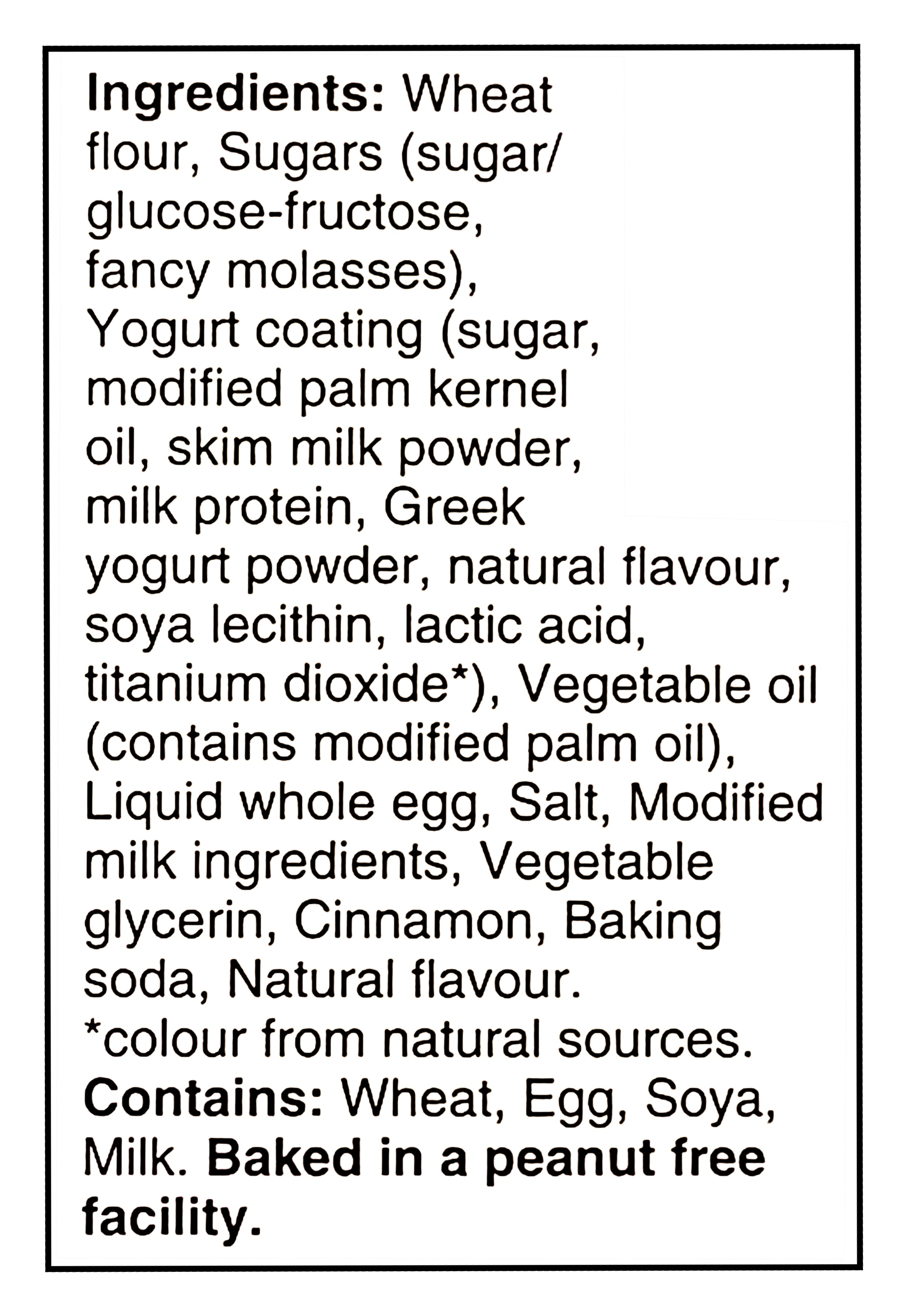 List of ingredients for Bear Paws Cinnamon Bun Cookies, 168g/5.9 oz