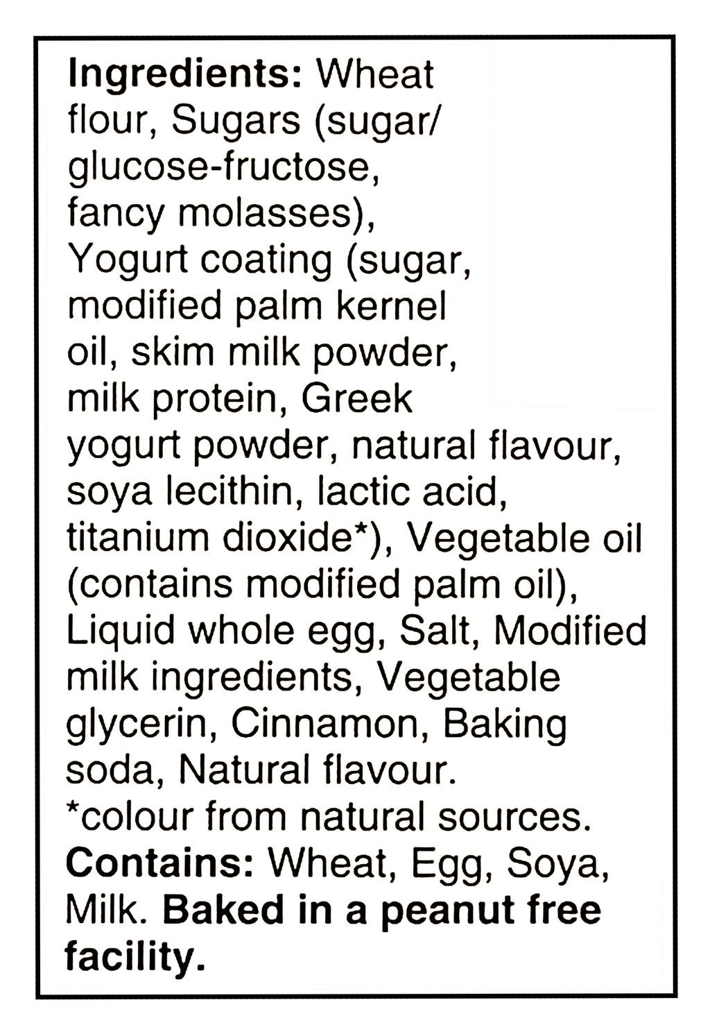 List of ingredients for Bear Paws Cinnamon Bun Cookies, 168g/5.9 oz