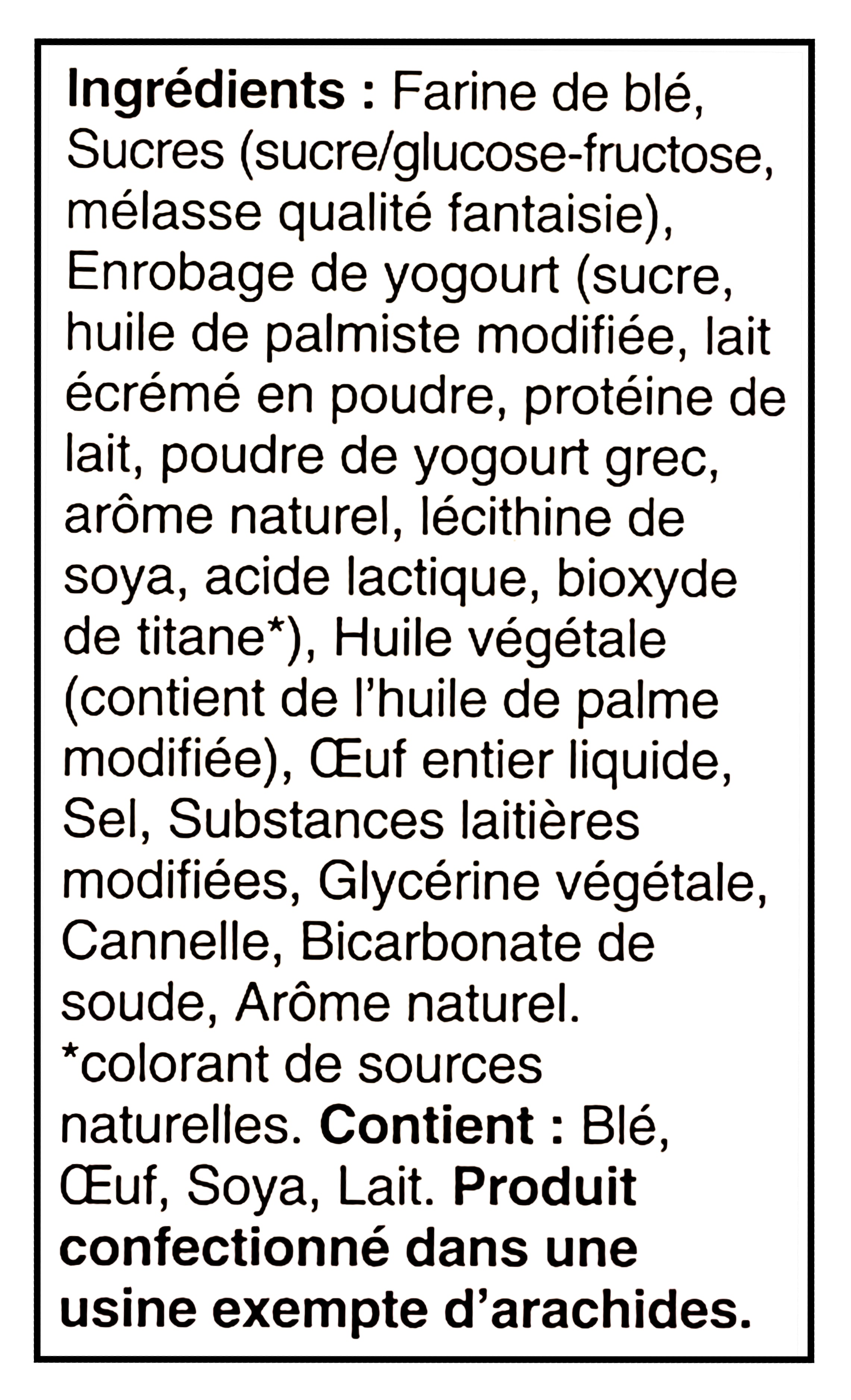 List of ingredients for Bear Paws Cinnamon Bun Cookies, 168g/5.9 oz with a black background and white text.