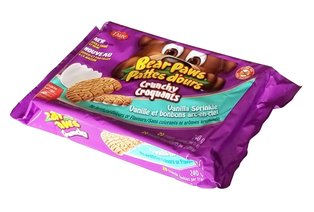 Dare Bear Paws Crunchy Vanilla Sprinkle Cookies, 240g/8.4 oz, 1 Box {Imported from Canada}
